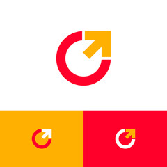 Express delivery logo. Logistic icon. Red and yellow simple linear symbol with arrow. Identity.