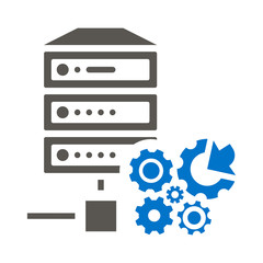 Data Center Gear Mechanism Arrow Icon Vector. Database Integration Information Computing Technology Illustration. Server racks - professional computer storage symbol. Shared Network Information.
