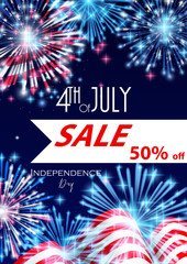 4th of July, American Independence Day celebration Flyer, Banner, Template or Invitation design with National Flag and Sparkling Fireworks. - 210281738