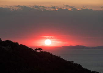 Romantic sunset in the Gulf of Naples. Sorrento. Italy