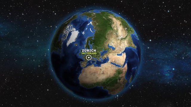 SWITZERLAND ZURICH ZOOM IN FROM SPACE