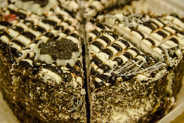 chocolate cake chopped into pieces