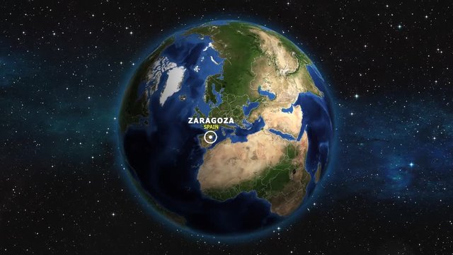 SPAIN ZARAGOZA ZOOM IN FROM SPACE