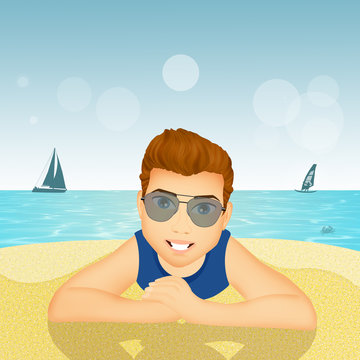 illustration of man on the beach