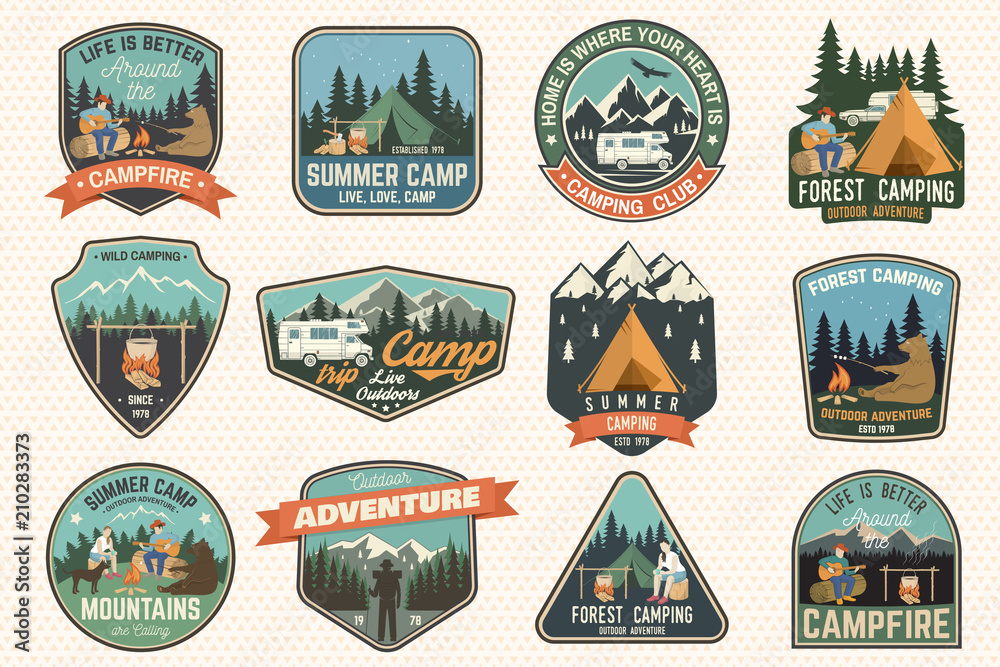 Wall mural set of summer camp badges. vector. concept for shirt or logo, print, stamp, patch or tee.