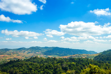 Panoramic view mountain range on Nature Trail in Khao Kho National Park in Phetchabun, Thailand.