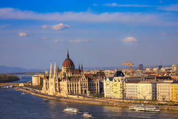 Beautiful view of landmark  Hungarian Parliament Building in the evening scene, Budapest, Hungary