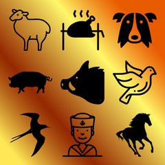 Vector icon set  about animals with 9 icons related to roast, ocean, adorable, graphic and roasted