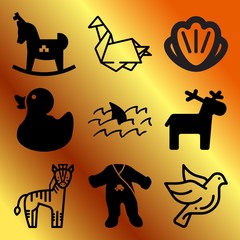 Vector icon set  about animals with 9 icons related to draw, sky, spring, stripes and plant