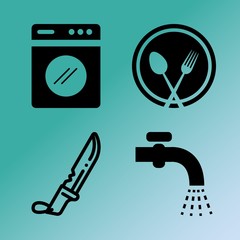 Vector icon set  about kitchen with 4 icons related to tap, metal, light, chef and cook