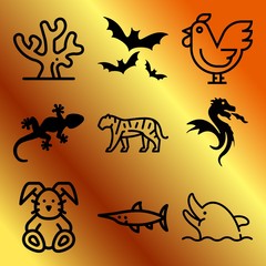 Vector icon set  about animals with 9 icons related to coast, organic, wildlife, reef and big