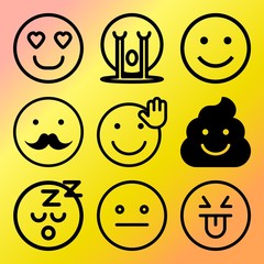 Vector icon set  about emoticon with 9 icons related to feces, human, sign, happiness and feeling