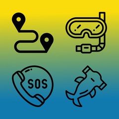 Vector icon set  about sea with 4 icons related to button, graphic, ocean, warning and car
