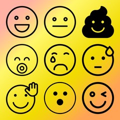 Vector icon set  about emoticon with 9 icons related to wink, angry, expression, white and sign