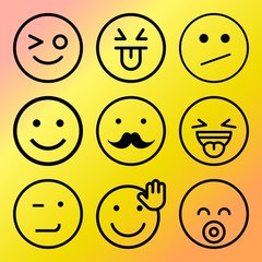 Vector icon set  about emoticon with 9 icons related to expression, beauty, negative, cat and human
