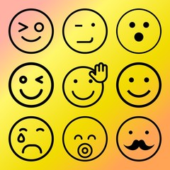 Fototapeta premium Vector icon set about emoticon with 9 icons related to cartoon, internet, success, sad and button