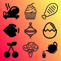 Vector icon set  about food with 9 icons related to spicy, floral, background, hard-boiled and tasty