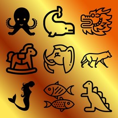 Obraz premium Vector icon set about animals with 9 icons related to dangerous, healthy, fun, small and food