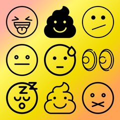 Vector icon set  about emoticon with 9 icons related to humor, face, dump, turd and expression