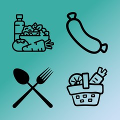 Vector icon set  about kitchen with 4 icons related to object, isolated, snack, fish and fresh