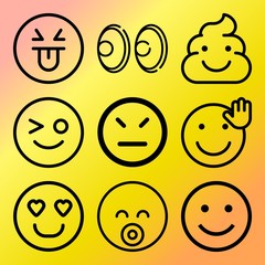 Vector icon set  about emoticon with 9 icons related to facial, business, face, unhappy and girl
