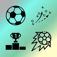 Obraz premium Vector icon set about fitness and sport with 4 icons related to stage, goal, design, national and leather