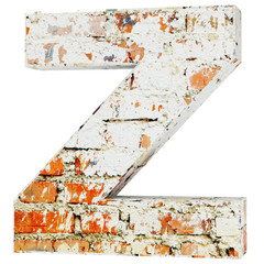 Capital letter - Z from dirty bricks. 3D Render Illustration