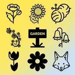 Vector icon set  about flowers with 9 icons related to bud, big, birthday, violet and ornamental