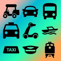Vector icon set  about transport with 9 icons related to lifestyles, one, activity, isolate and equipment
