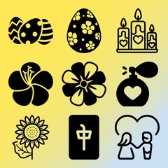 Vector icon set  about flowers with 9 icons related to pieces, white, gardening, east and rsvp