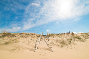 View of the dunes in Nida, Neringa, Lithuania. A popular destination in Europe in Lithuania. The huge dunes covering the end of the Curonian Spit are included in the UNESCO world heritage