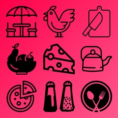 Vector icon set  about kitchen with 9 icons related to food, display, aromatic, indoor and sport