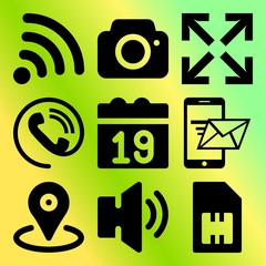 Vector icon set  about mobile device with 9 icons related to recorder, blank, people , action and volume