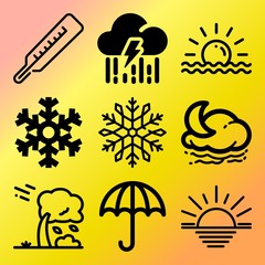 Vector icon set  about weather with 9 icons related to beam, environment, orange, climate and gale