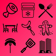Vector icon set  about kitchen with 9 icons related to vector, picnic, new, line and plastic