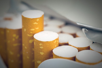 Cost of smoking concept. Cigarettes close-up
