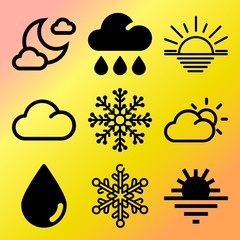 Vector icon set  about weather with 9 icons related to merry, storm, shiny, beauty and silhouette
