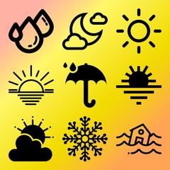 Vector icon set  about weather with 9 icons related to red, natural, web, dark and scene