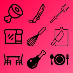 Vector icon set  about kitchen with 9 icons related to loaf, top, rye, uncooked and black