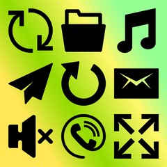 Vector icon set  about mobile device with 9 icons related to interface, green, display, data and red