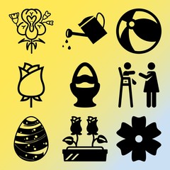 Naklejka premium Vector icon set about flowers with 9 icons related to sunlight, natural, metallic, metal and happy