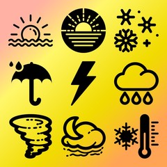 Vector icon set  about weather with 9 icons related to liquid, snowy, horizontal, wallpaper and drops