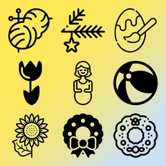 Vector icon set  about flowers with 9 icons related to nature, painted, detail, traditional and food