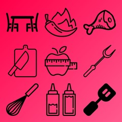 Vector icon set  about kitchen with 9 icons related to sauce, display, cutting board, indoors and art