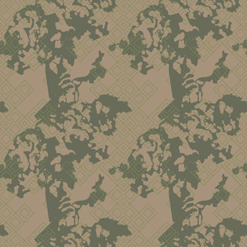 Military camouflage seamless pattern in green and brown colors