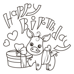 Naklejka premium Cute cartoon baby pig in a cool rainbow glasses