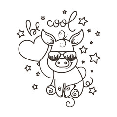 Cute cartoon baby pig in a cool sunglasses