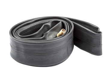 Bicycle rubber wheel camera on white background.