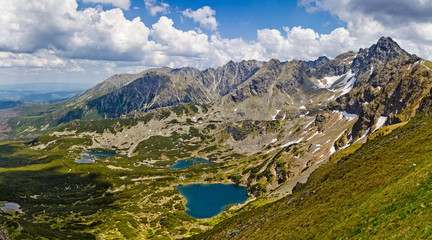 Naklejka na ściany i meble Panoramic view of the mountain landscape, Tatra National park, Poland. High Tatras, Carpathian mountains