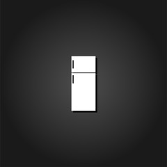 Fridge icon flat. Simple White pictogram on black background with shadow. Vector illustration symbol